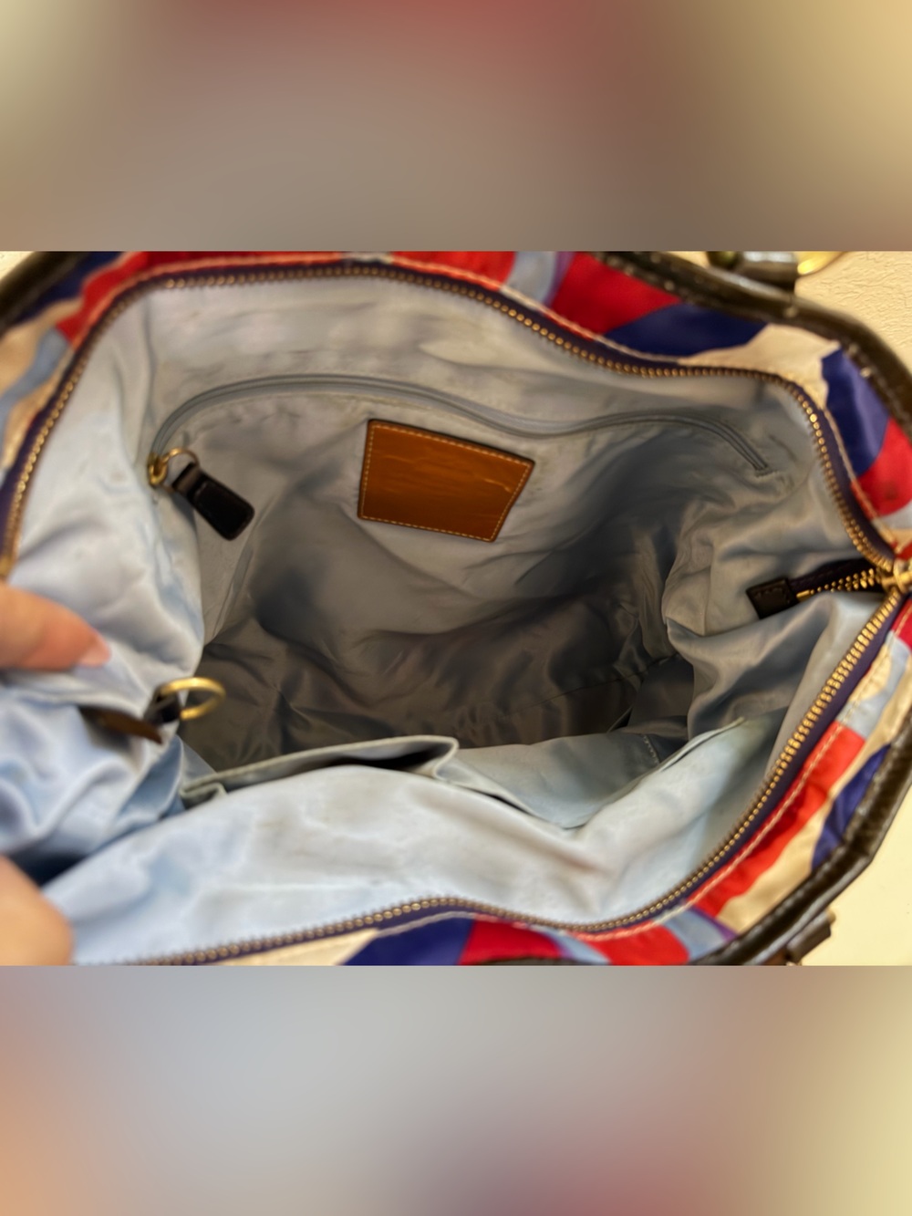 ****SOLD****Coach Multicolor Geometric Patent-Trim Satchel - Blue/Red/Purple - Picture 6 of 13